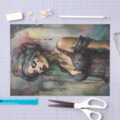 平和な水の色の女性ダンサーのデコパージュ 薄葉紙 (クラフト)