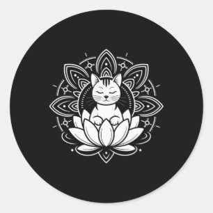 平和な猫の蓮の花ヨガ瞑想Tシャツ _1 ラウンドシール