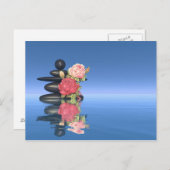 平和な石と花 – 3D 描写 ポストカード (正面/裏面)