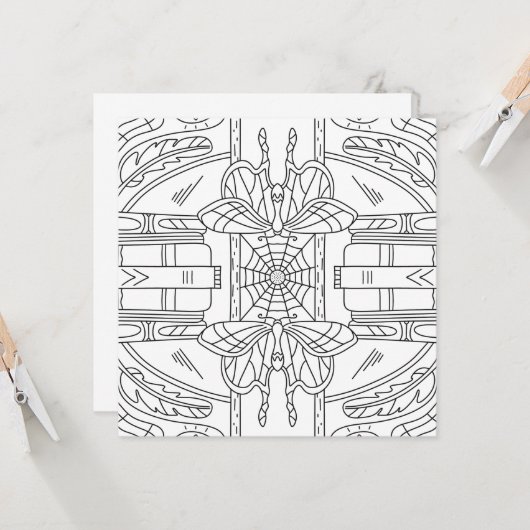 平和な秋：図書館カラーリングカードの蛾 (正面/裏面インサイチュ)