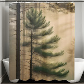平和な自然松の木の霧のジャングル シャワーカーテン