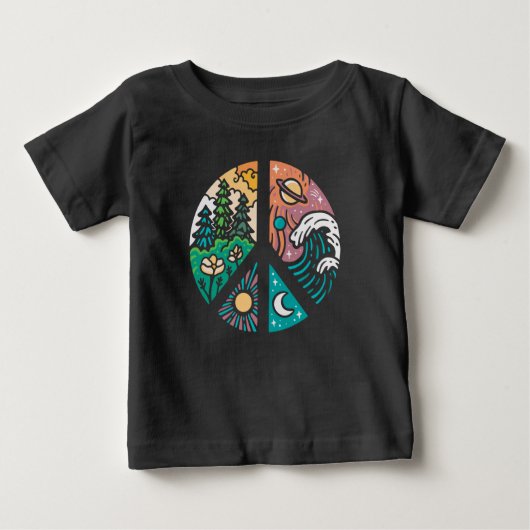 平和な要素：自然と宇宙 ベビーTシャツ (正面)