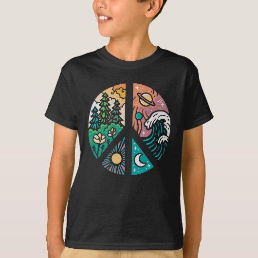平和な要素:自然と宇宙 Tシャツ (正面)