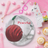 平和な赤ストライプのスパークリーオーナメントボール ペーパープレート (パーティー)