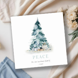 平和な雪 水彩画の松の木のクリスマスツリー プレゼント シーズンカード