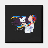 平和な鳩の女の子サポートウクライナとウクレニ マグネット (正面)