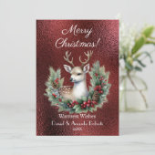 平和な鹿と花輪、偽の赤いテクスチャード シーズンカード (スタンド正面)