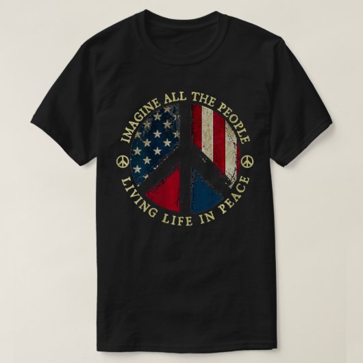 平和に生きている想像人々を皆潤す Tシャツ (デザイン正面)