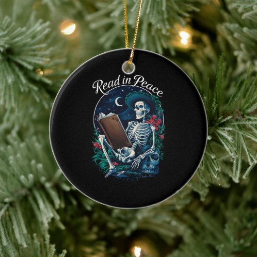 平和に読書を スケルトン 読書大好き 本好き  セラミックオーナメント (ツリー)
