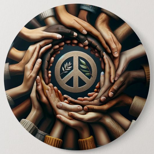 平和のために一緒に – 多くの手 缶バッジ (正面)