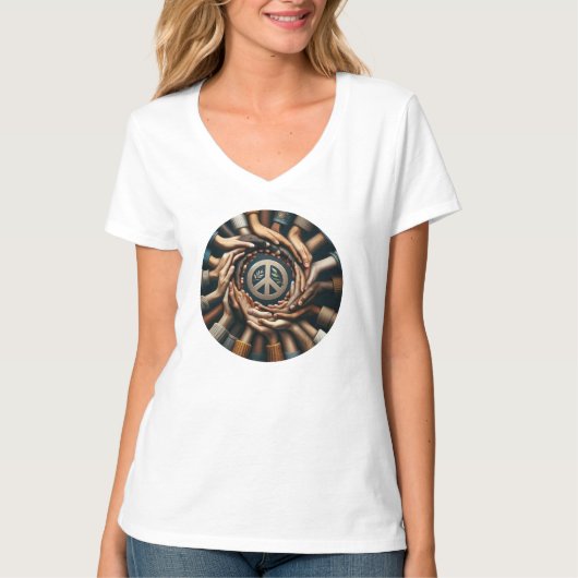 平和のために一緒に – 多くの手 Tシャツ (正面)