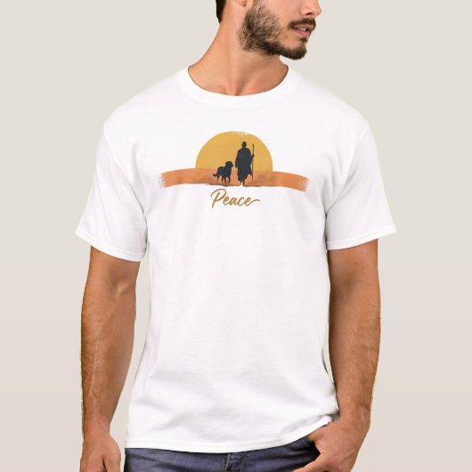 平和のために歩く僧侶とアロカ犬 - 平和のためのウォーク Tシャツ (正面)