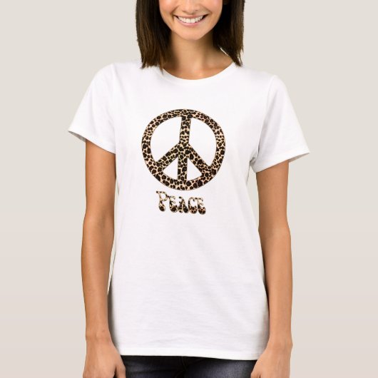 平和のためのヒョウ~ヒョウ印刷の平和サイン Tシャツ (正面)