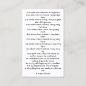 平和のための祈りの言葉セントフランシスのカード 名刺 (裏面)