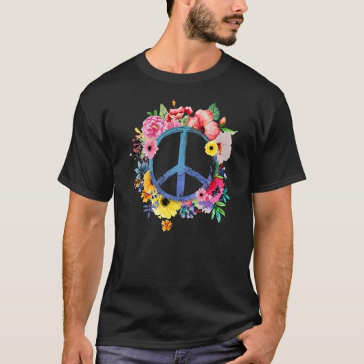 平和のための花の平和サイン Tシャツ (正面)