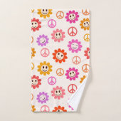 平和のサインが入ったハッピー笑顔の花 バスタオルセット (ハンドタオル)