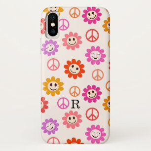 平和のサインが咲く笑顔モノグラムの花 iPhone X ケース