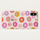 平和のサインとスマイルフラワーのモノグラム Case-Mate iPhoneケース (裏面(横))