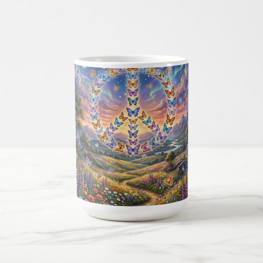 平和のサインのカラフルな夜景のマグカップ コーヒーマグカップ (中央)