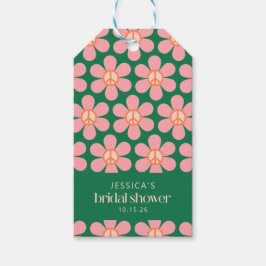 平和のサインの花 グリーン ピンク カスタム ブライダルシャワー ギフトタグ
