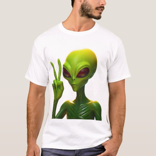 平和のサインを出すエイリアン Tシャツ (正面)