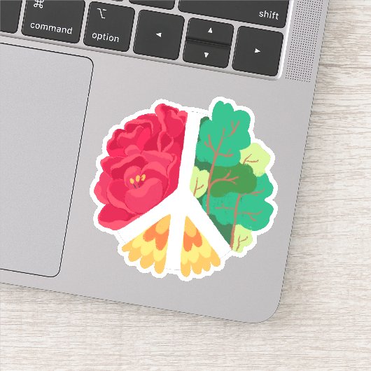 平和のシンボル – 緑の森と赤の花 シール (詳細)