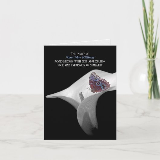 平和のユリと蝶のお悔やみありがとうございます サンキューカード (正面)