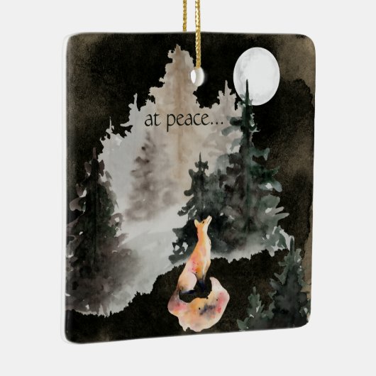 平和の中で～キツネと満月の森林 セラミックオーナメント (右)