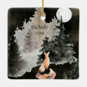 平和の中で～キツネと満月の森林 セラミックオーナメント (裏面)