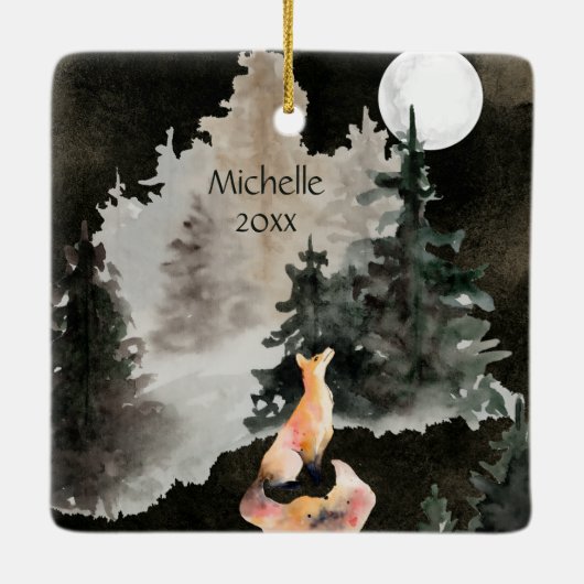 平和の中で～キツネと満月の森林 セラミックオーナメント (裏面)