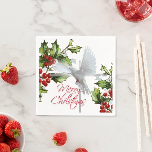 平和の休日の白い鳩のミスタントクリスマス スタンダードカクテルナプキン (インサイチュ)