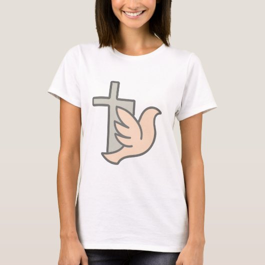 平和の十字架と鳩のシンボル Tシャツ (正面)