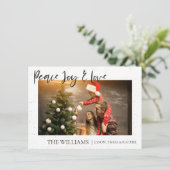 平和の喜びと愛かわいい写真メリークリスマス シーズンカード (スタンド正面)