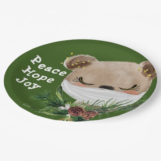 平和の希望の喜び仮面クマ ペーパープレート (アングル)