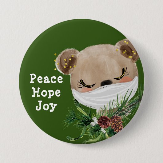 平和の希望の喜び仮面クマ 缶バッジ (正面)