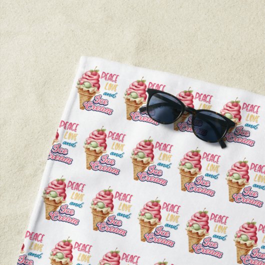 平和の愛とアイスクリーム ビーチタオル (インサイチュ)