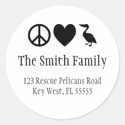 平和の愛とペリカンのステッカー ラウンドシール (正面)