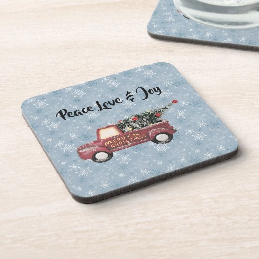 平和の愛と喜びのトイのトラックメリークリスマス コースター (左側)