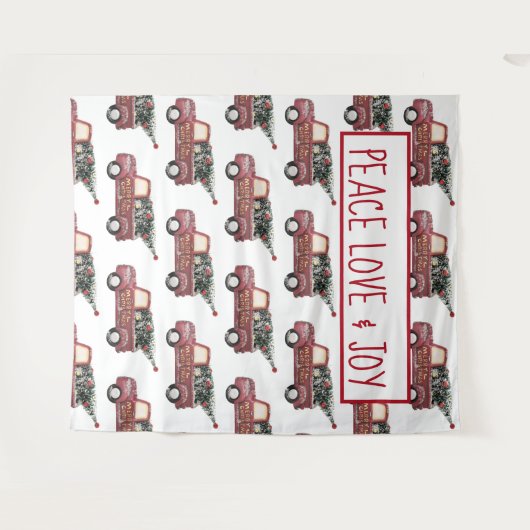 平和の愛と喜びのトイのトラックメリークリスマス タペストリー (正面(横))