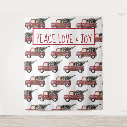 平和の愛と喜びのトイのトラックメリークリスマス タペストリー (正面)