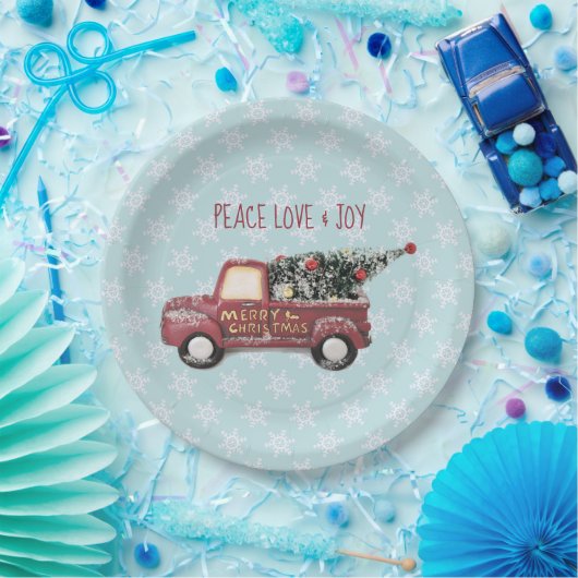 平和の愛と喜びのトイのトラックメリークリスマス ペーパープレート (パーティー)