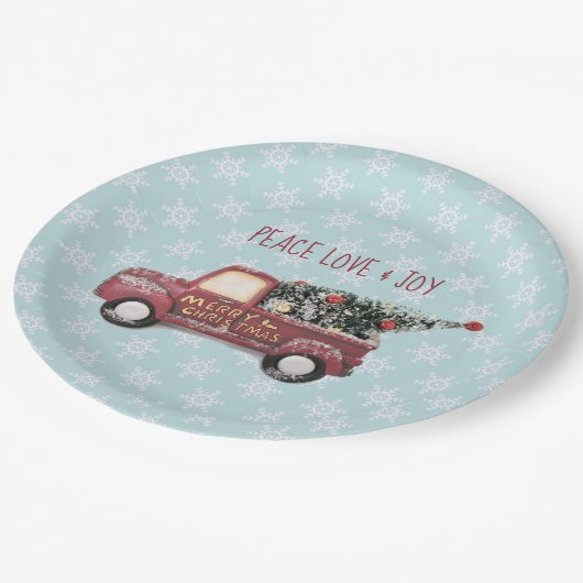 平和の愛と喜びのトイのトラックメリークリスマス ペーパープレート (アングル)