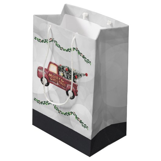 平和の愛と喜びのトイのトラックメリークリスマス ミディアムペーパーバッグ (裏面アングル)