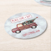 平和の愛と喜びのトイのトラックメリークリスマス ラウンドペーパーコースター (アングル)