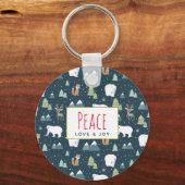 平和の愛と喜びクリスマス動物のパターン キーホルダー (正面)