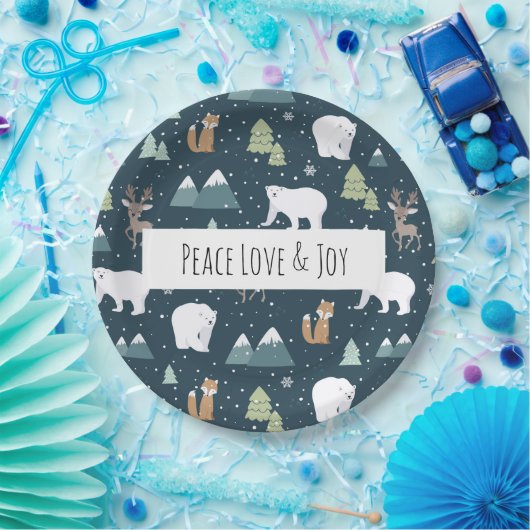 平和の愛と喜びクリスマス動物のパターン ペーパープレート (パーティー)