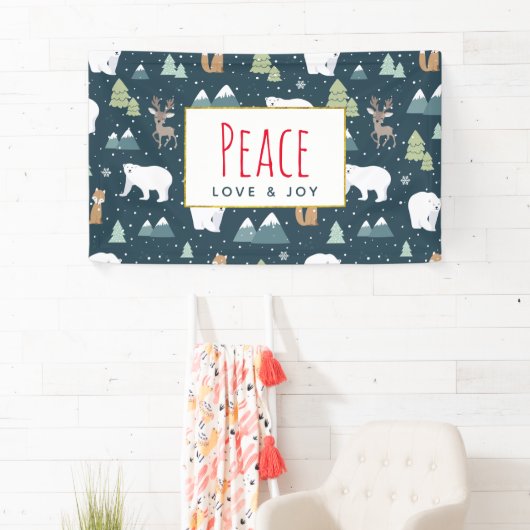 平和の愛と喜びクリスマス動物のパターン 横断幕 (インサイチュ)