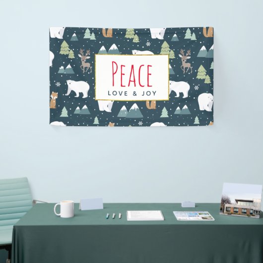 平和の愛と喜びクリスマス動物のパターン 横断幕 (トレードショー)
