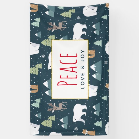 平和の愛と喜びクリスマス動物のパターン 横断幕 (縦)
