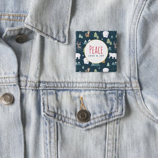 平和の愛と喜びクリスマス動物のパターン 缶バッジ (インサイチュ)